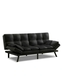 Alfordson Recliner Lounge Futon Couch 3 Seater Convertible Leather Sofa Bed in Black
