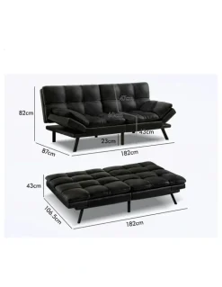 Alfordson Recliner Lounge Futon Couch 3 Seater Convertible Leather Sofa Bed in Black