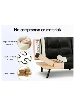 Alfordson Recliner Lounge Futon Couch 3 Seater Convertible Leather Sofa Bed in Black