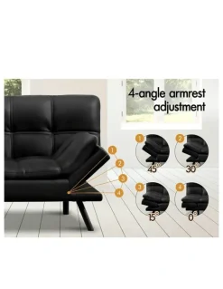 Alfordson Recliner Lounge Futon Couch 3 Seater Convertible Leather Sofa Bed in Black