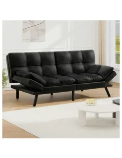 Alfordson Recliner Lounge Futon Couch 3 Seater Convertible Leather Sofa Bed in Black