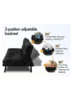 Alfordson Recliner Lounge Futon Couch 3 Seater Convertible Leather Sofa Bed in Black