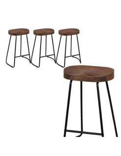 Alfordson 4x Bar Stools 65cm Tractor Kitchen Wooden Vintage Chair Dark