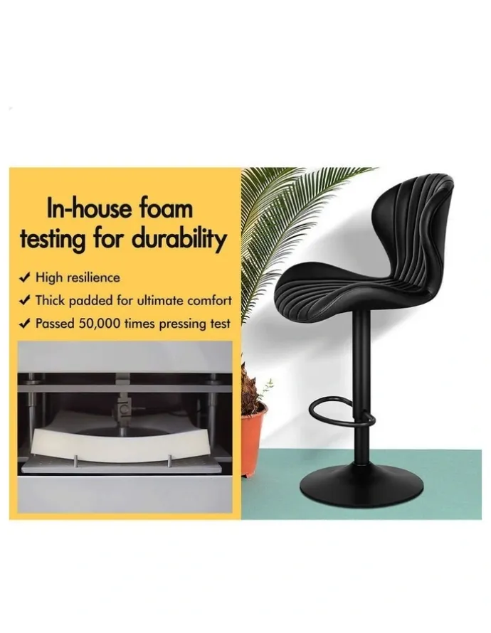 Alfordson 4x Bar Stools Gas Lift Leather Bar Chairs Kitchen Swivel Stella BLACK