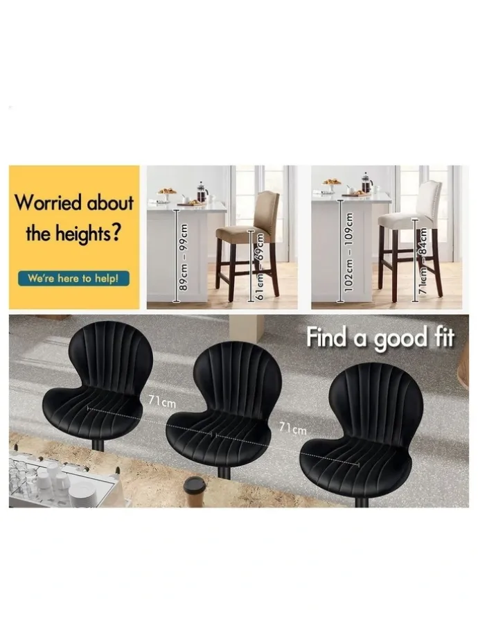 Alfordson 4x Bar Stools Gas Lift Leather Bar Chairs Kitchen Swivel Stella BLACK