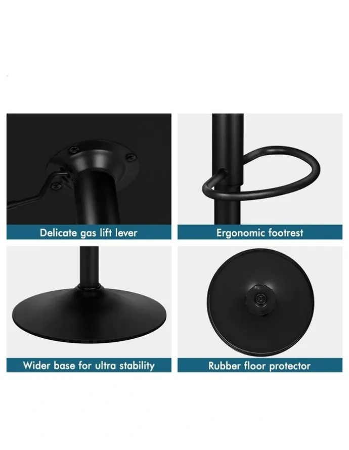 Alfordson 4x Bar Stools Gas Lift Leather Bar Chairs Kitchen Swivel Stella BLACK