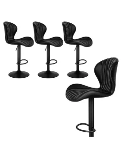Alfordson 4x Bar Stools Gas Lift Leather Bar Chairs Kitchen Swivel Stella BLACK