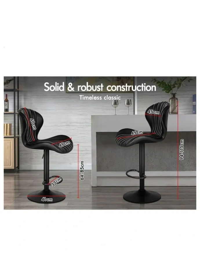 Alfordson 4x Bar Stools Gas Lift Leather Bar Chairs Kitchen Swivel Stella BLACK