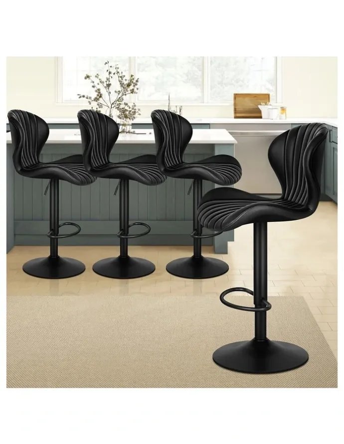 Alfordson 4x Bar Stools Gas Lift Leather Bar Chairs Kitchen Swivel Stella BLACK