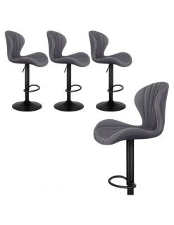 Alfordson 4x Bar Stools Gas Lift Air Leather Bar Chairs Kitchen Swivel GREY