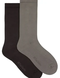 All Day SocksTM Mens Plain Cushioned Cotton Crew 2 Pack in Brown
