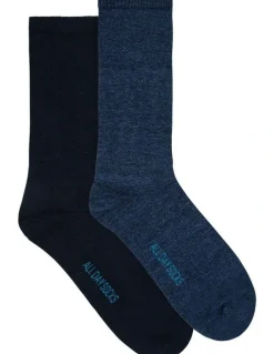 All Day SocksTM Premium Fine Plain Marle Crew 2 Pack in Navy