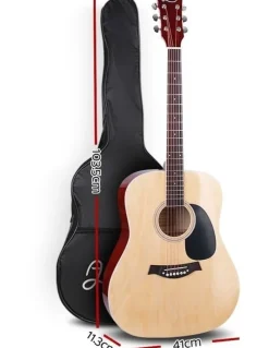 Alpha Aplha Acoustic Guitar 41" inch with Capo Tuner Stand in Natural Wood