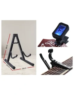 Alpha Aplha Acoustic Guitar 41" inch with Capo Tuner Stand in Natural Wood