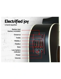 Alpha 41 Inch Acoustic Guitar Equaliser Electric Output Cutaway With Stand in Black