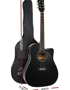 Alpha 41 Inch Acoustic Guitar Equaliser Electric Output Cutaway With Stand in Black