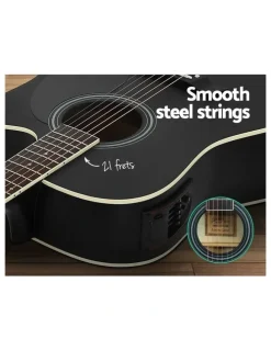 Alpha 41 Inch Acoustic Guitar Equaliser Electric Output Cutaway With Stand in Black