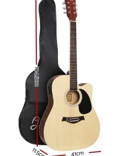 Alpha 41 Inch Acoustic Guitar Equaliser Electric Output Cutaway with Wood Stand