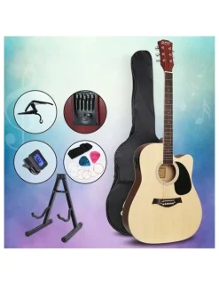 Alpha 41 Inch Acoustic Guitar Equaliser Electric Output Cutaway with Wood Stand