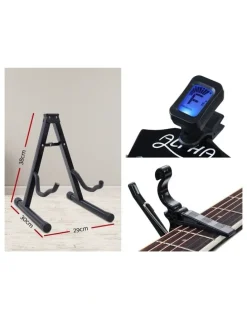 Alpha 41 Inch Acoustic Guitar Wooden Body Steel String Dreadnought Stand in Black