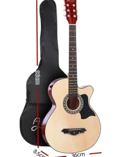 Alpha 38 Inch Acoustic Guitar Wooden Body Steel String Full Size With Wood Stand