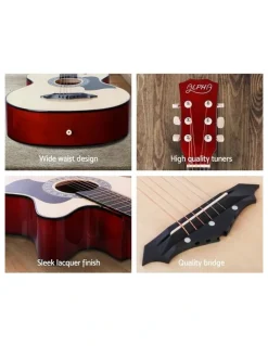 Alpha 38 Inch Acoustic Guitar Wooden Body Steel String Full Size With Wood Stand