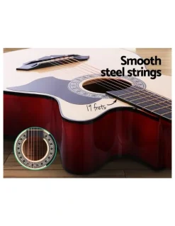 Alpha 38 Inch Acoustic Guitar Wooden Body Steel String Full Size With Wood Stand