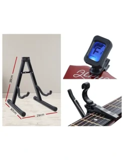Alpha 38 Inch Acoustic Guitar Wooden Body Steel String Full Size With Wood Stand