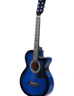 Alpha 38 Inch Acoustic Guitar Wooden Body Steel String Full Size w/ Stand Blue