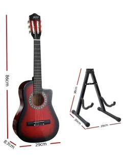 Alpha 34 Inch Classical Guitar Wooden Body Nylon String With Stand in Red