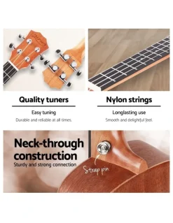 Alpha 23 Inch Ukulele Natural Mahogany Concert Beginner Gift With Carry Bag