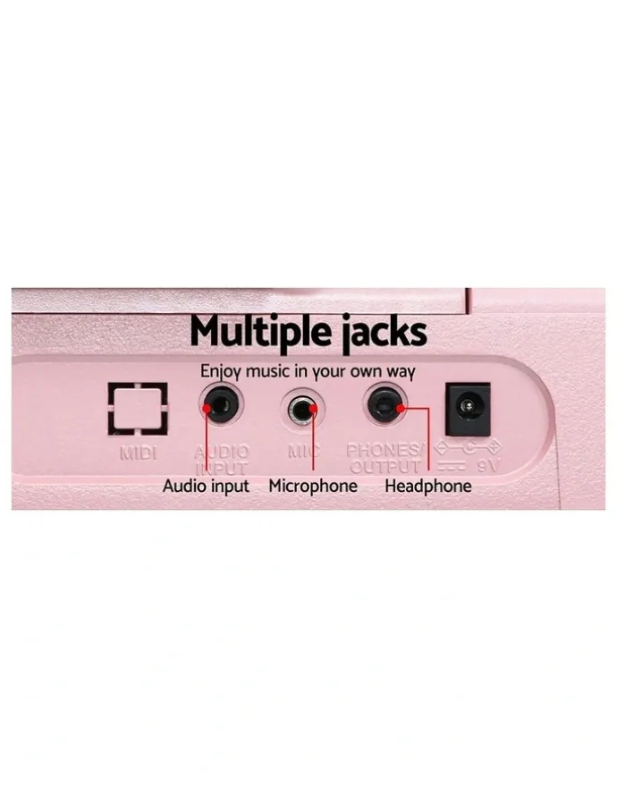 Alpha 61 Keys Electronic Piano Keyboard Digital Electric with Stand and Stool in Pink