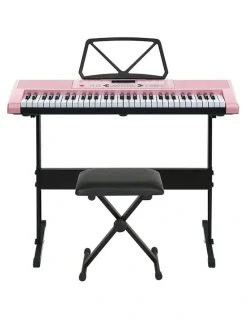 Alpha 61 Keys Electronic Piano Keyboard Digital Electric with Stand and Stool in Pink