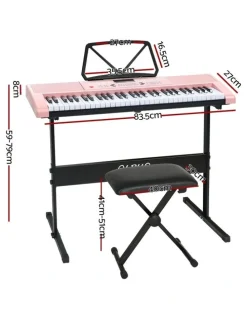 Alpha 61 Keys Electronic Piano Keyboard Digital Electric with Stand and Stool in Pink