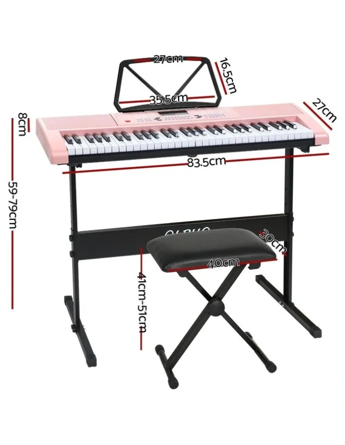 Alpha 61 Keys Electronic Piano Keyboard Digital Electric with Stand and Stool in Pink