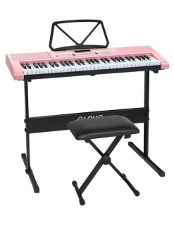 Alpha 61 Keys Electronic Piano Keyboard Digital Electric with Stand and Stool in Pink