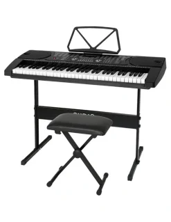 Alpha 61 Keys Electronic Piano Keyboard Digital Electric with Stand and Stool in Black