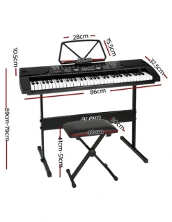 Alpha 61 Keys Electronic Piano Keyboard Digital Electric with Stand and Stool in Black