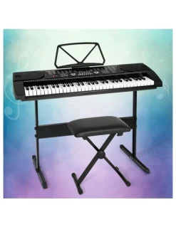 Alpha 61 Keys Electronic Piano Keyboard Digital Electric with Stand and Stool in Black
