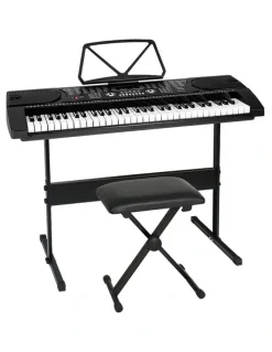 Alpha 61 Keys Electronic Piano Keyboard Digital Electric with Stand and Stool in Black