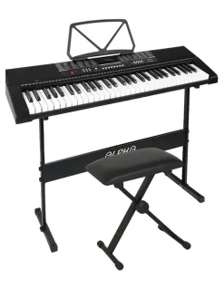 Alpha 61 Keys Electronic Piano Keyboard Digital Electric with Stand and Stool Speaker