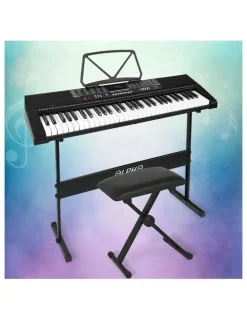 Alpha 61 Keys Electronic Piano Keyboard Digital Electric with Stand and Stool Speaker