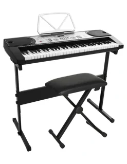 Alpha 61 Keys Electronic Piano Keyboard Digital Electric with Stand and Stool in Silver