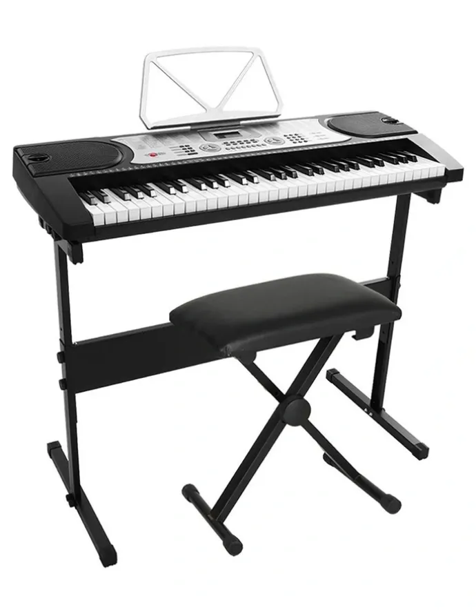 Alpha 61 Keys Electronic Piano Keyboard Digital Electric with Stand and Stool in Silver
