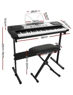 Alpha 61 Keys Electronic Piano Keyboard Digital Electric with Stand and Stool in Silver