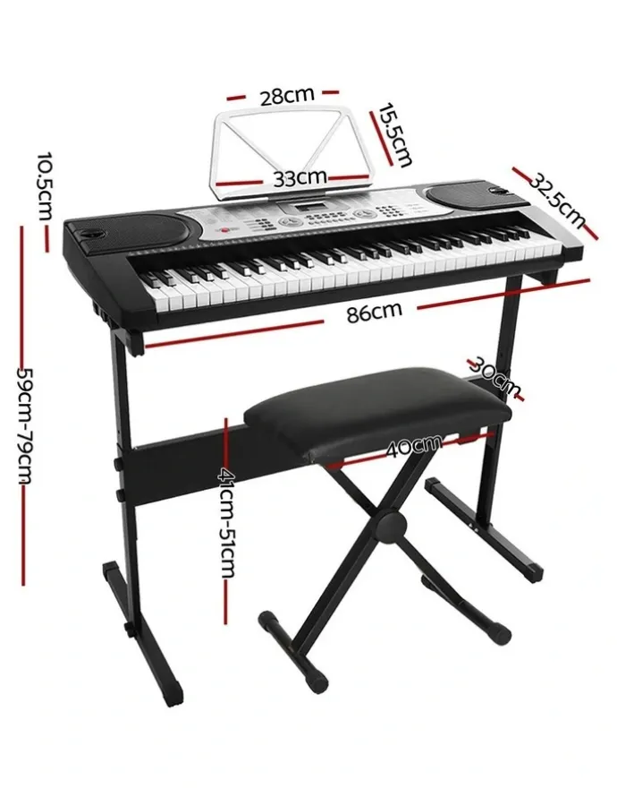 Alpha 61 Keys Electronic Piano Keyboard Digital Electric with Stand and Stool in Silver