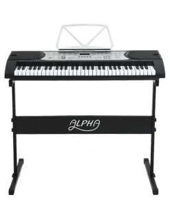 Alpha 61 Keys Electronic Piano Keyboard Digital Electric with Stand and Stool in Silver
