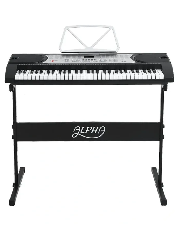 Alpha 61 Keys Electronic Piano Keyboard Digital Electric with Stand and Stool in Silver