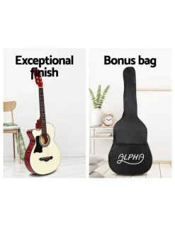 Alpha Left Handed Acoustic Guitar 38" inch with Natural Wood Alpha