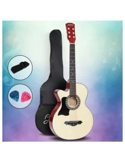 Alpha Left Handed Acoustic Guitar 38" inch with Natural Wood Alpha